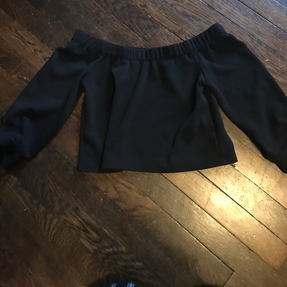 off the shoulder black crop top with bow sleeves